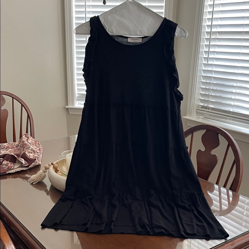 Elegant Black Sleeveless Dress with Ruffle Detail